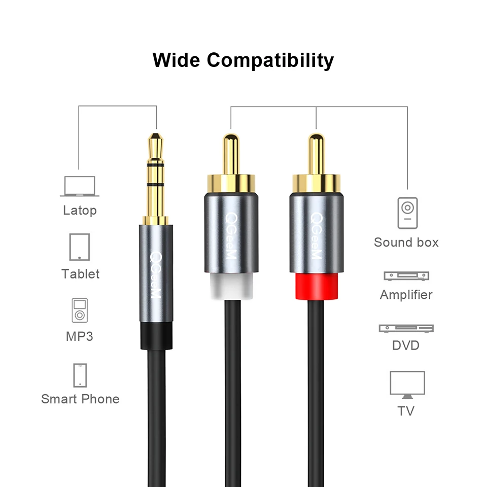 QGeeM RCA Cable 2RCA to 3.5 Au - Home Cinema App ulasan dan harga