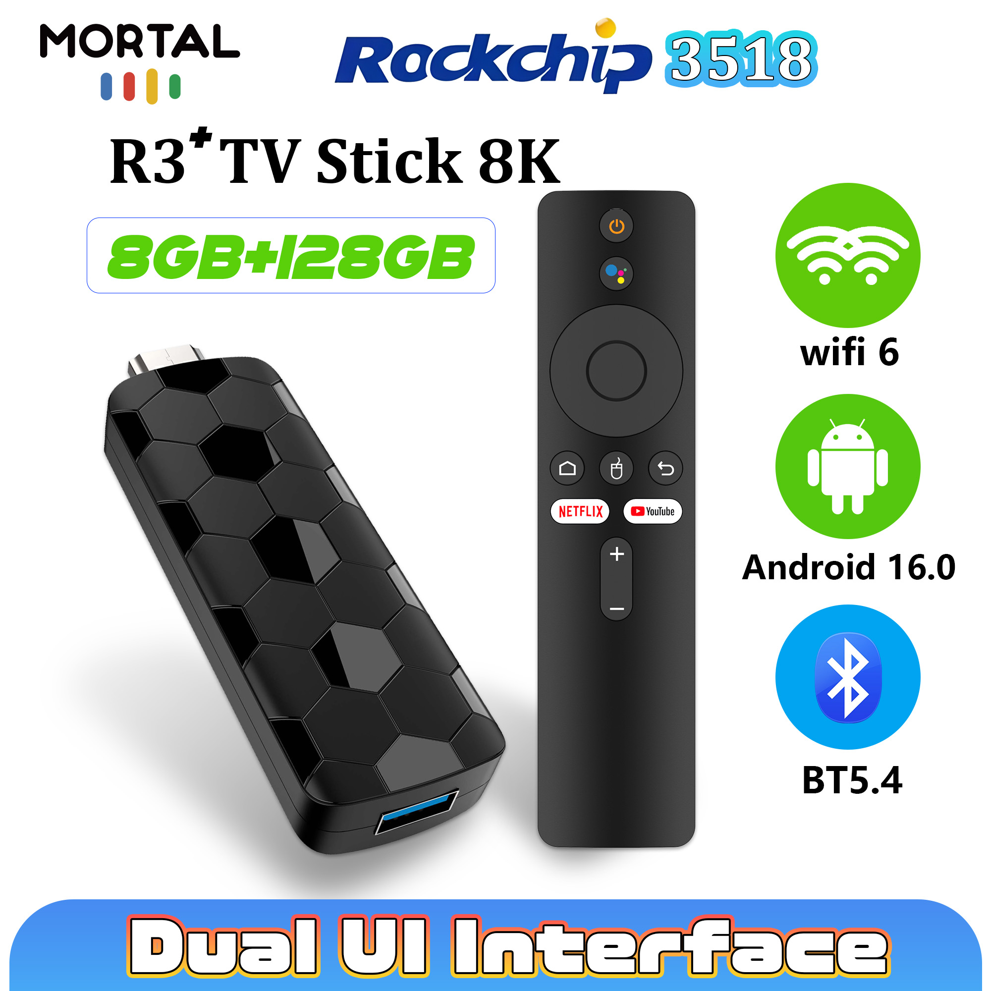 Mortal R3+ TV Stick Android 16 - Home Cinema App ulasan dan harga